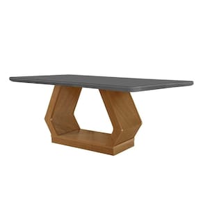 Mesa p/ Cozinha Alvorada c/ Tampo 180x90cm Madeirado Vidro Canto Curvo - Imbuia/Grafite - Rufato
