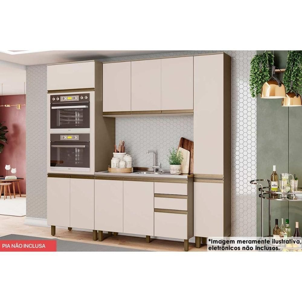 Kit de Cozinha Completa 4 Peças Connect (1Aéreo+1Balcão+2Paneleiros) C6P19 Duna/Cristal - Henn