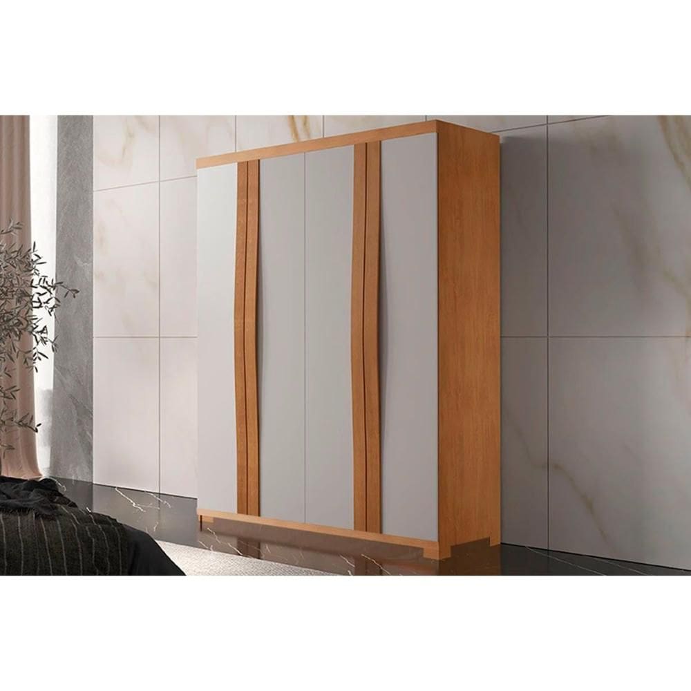Guarda Roupa 4 Portas e 2 Gavetas c/ Pés Grécia Naturale/Off White - Rufato