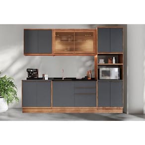Cozinha Modulada Completa Versalis 6 Peças (2Aéreos+2Balcões+1TorreQuente+1Complemento) C6P193 Freijo/Grafite - Herval