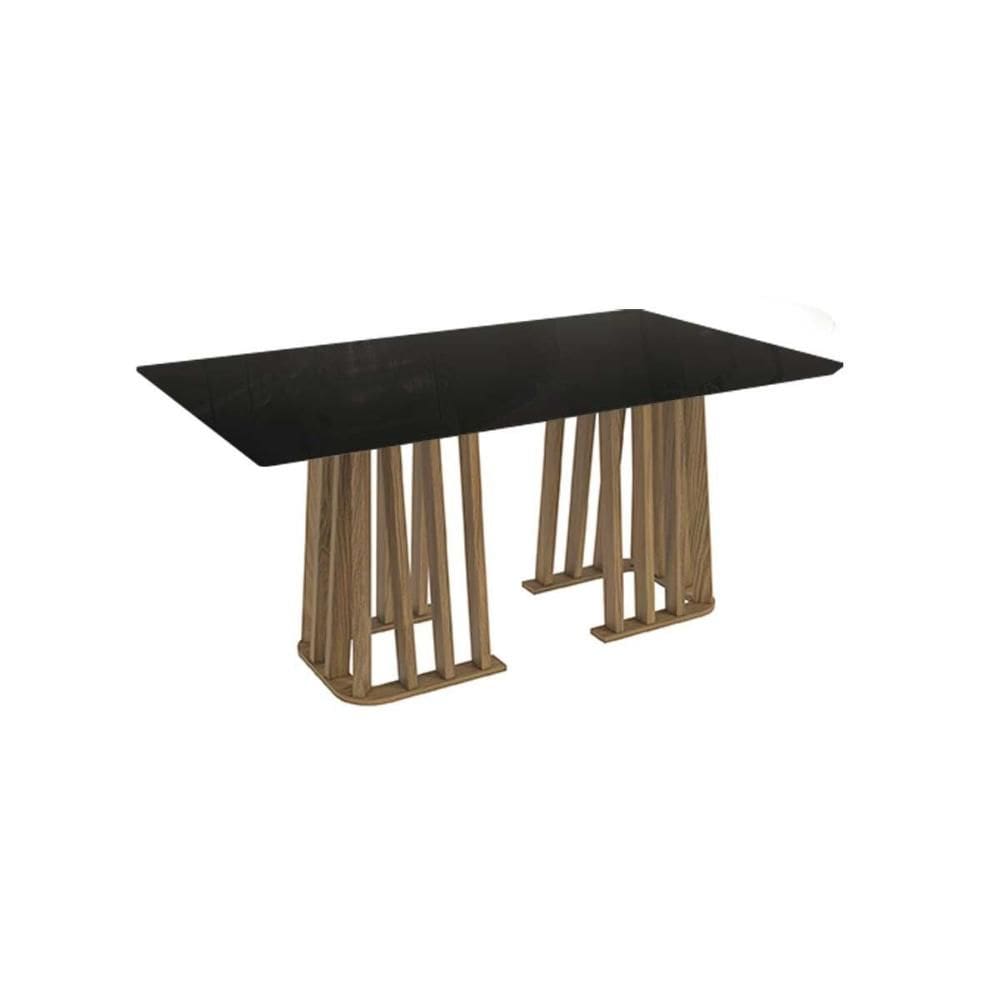 Mesa p/ Cozinha Alteia c/ Tampo Madeirado c/ Vidro 160x90cm Nogueira/Preto Fosco - Kappesberg