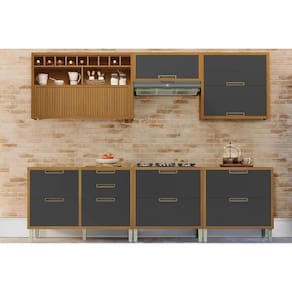 Cozinha Modulada Completa Imperatriz 6 Peças (3Aéreos+3Balcões) C6P47 Freijo/Grafite - Nesher