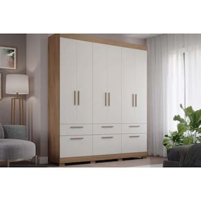 Guarda Roupa 6 Portas e 5 Gavetas Porto Cinamomo/Off White - Panan