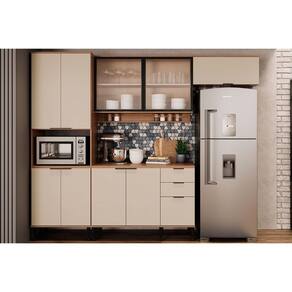 Cozinha Modulada Completa Alpha 4 Peças (2Aéreos+1Balcão+1TorreQuente) C4P195 Freijo/Off White - Carraro