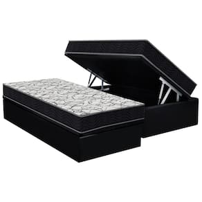 Cama Box Baú Solteiro: Colchão Espuma D45 Ortobom / Airtech 150 + Base CRC Suede Black (88x188)