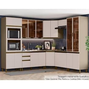 Kit Cozinha Modulada 10 Peças Connect (3Aéreos+3Balcões+2Paneleiros+2Complementos) C6P04 Duna/Cristal-Henn