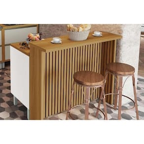 Balcão Ilha Cozinha Gourmet Marquesa c/ 1 Porta e 3 Gavetas 120cm Branca/Nature - Nesher