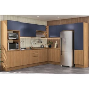 Cozinha Modulada Completa Ciela 14 Peças (5Aéreos+4Balcões+2Paneleiros+3Complementos) C14P80 Canela/Azul Profundo - Kappesberg