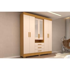 Guarda Roupa 6 Portas (2 c/ Espelho) e 9 Gavetas Débora Nature/Off White - ACP