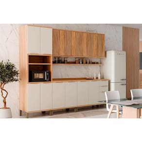 Cozinha Modulada Completa Sauvignon 7 Peças (2Aéreos+2Balcões+1TorreQuente+2Complementos) C7P93 Amendoa/Off White - Ronipa
