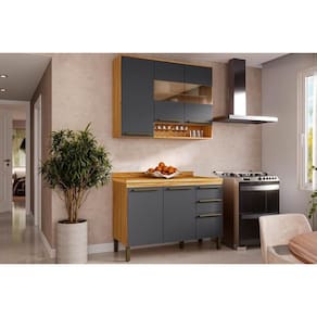 Cozinha Modulada Completa Nápoli Prime 2 Peças (1Aéreo+1Balcão) C2P04 Amendoa/Grafite - Ronipa