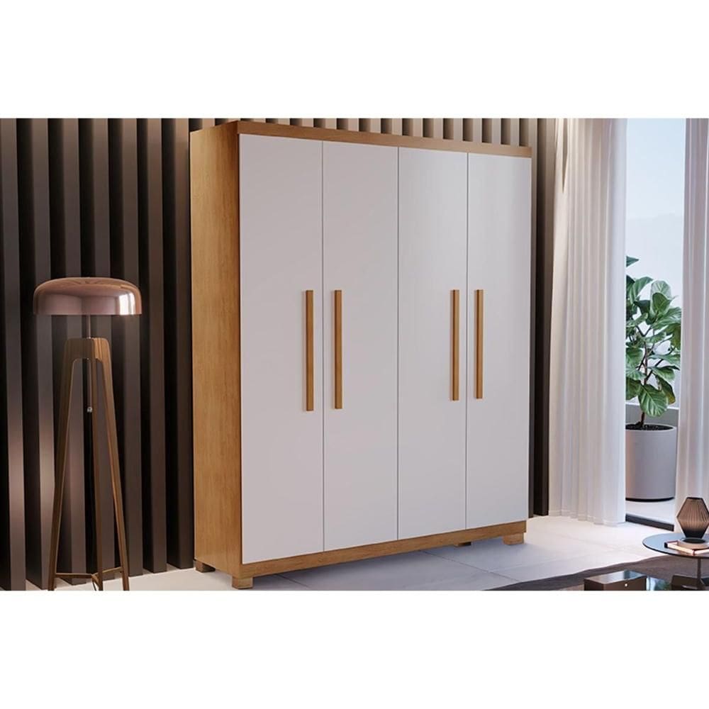 Guarda Roupa 4 Portas e 2 Gavetas c/ Pés Espanha Naturale/Off White - Rufato