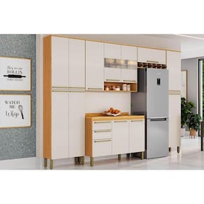 Cozinha Modulada Completa Nápoli Prime 5 Peças (2Aéreos+1Balcão+2Paneleiros) C5P04 Amendoa/Off White - Ronipa