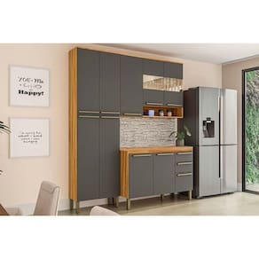 Cozinha Modulada Completa Nápoli Prime 3 Peças (1Aéreo+1Balcão+1Paneleiro) C3P02 Amendoa/Grafite - Ronipa