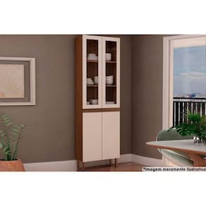 Paneleiro de Cozinha Modulado Conecta c/ 4 Portas (2 c/ Vidro) Ebano/Off White - Genialflex