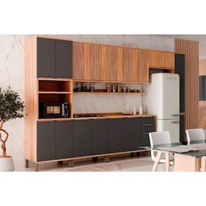 Cozinha Modulada Completa Sauvignon 9 Peças (3Aéreos+2Balcões+1Paneleiro+1TorreQuente+2Complementos) C9P21 Amendoa/Grafite - Ronipa
