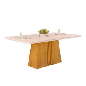 Mesa p/ Cozinha Italia c/ Tampo Madeirado c/ Vidro Curvo 170x90cm Cedro/Off White - DJ Móveis