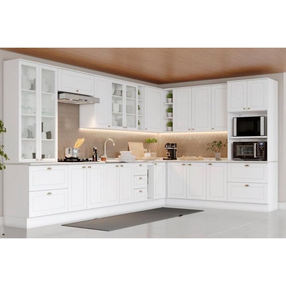 Cozinha Modulada Henn Americana 19 Peças (6Aéreos+6Balcões+2Paneleiros+5Complementos) C5P56 Branco-Henn