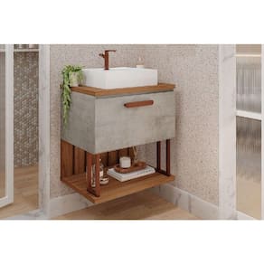 Balcão p/ Banheiro Duna 1 Porta c/ Cuba 60cm Cimento/Freijo - MGM