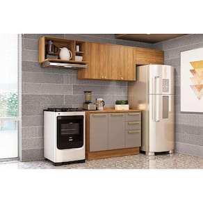Cozinha Modulada Completa Botanic 5 Peças (3Aéreos+1Balcão+1Complemento) M662 Nogueira/Fendi - Kappesberg