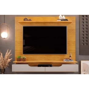 Rack Bancada c/ Painel p/ TV até 60 Pol Levi Prateleiras 160x146cm Cedro/Bali - DJ Móveis
