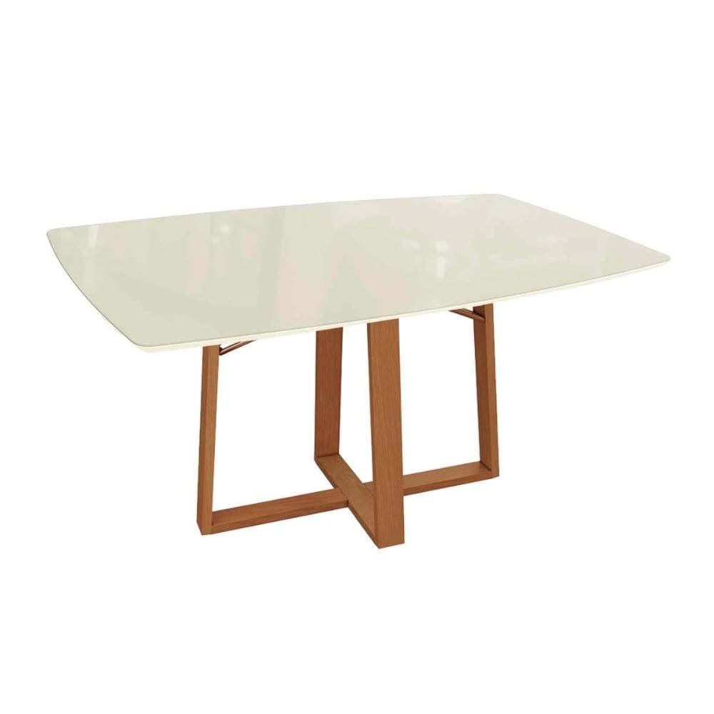Mesa p/ Cozinha Elma Madeira Maciça c/ Tampo Madeirado c/ Vidro 90x170cm Carvalho/Off White/Vidro Off White - Kappesberg