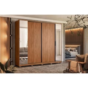 Guarda Roupa 4 Portas de Correr e 4 Gavetas c/ 2 Espelhos e Pés Laredo Flex Nogueira/Nogueira ou Nude - Demóbile
