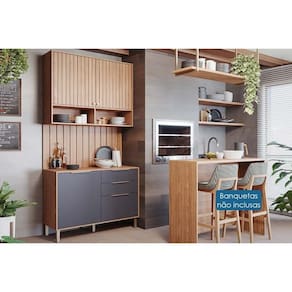 Cozinha Modulada Completa Divina 5 Peças (1Aéreo+1Balcão+1Ilha+2Complementos) C5P186 Freijo/Titanium - MGM