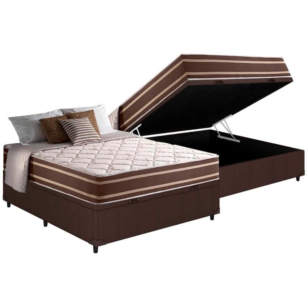 Cama Box Baú Casal: Colchão Molas Ensacadas D Angelis Anjos Superlastic Duo Sono +Base CRC Courano Brown (138x188)
