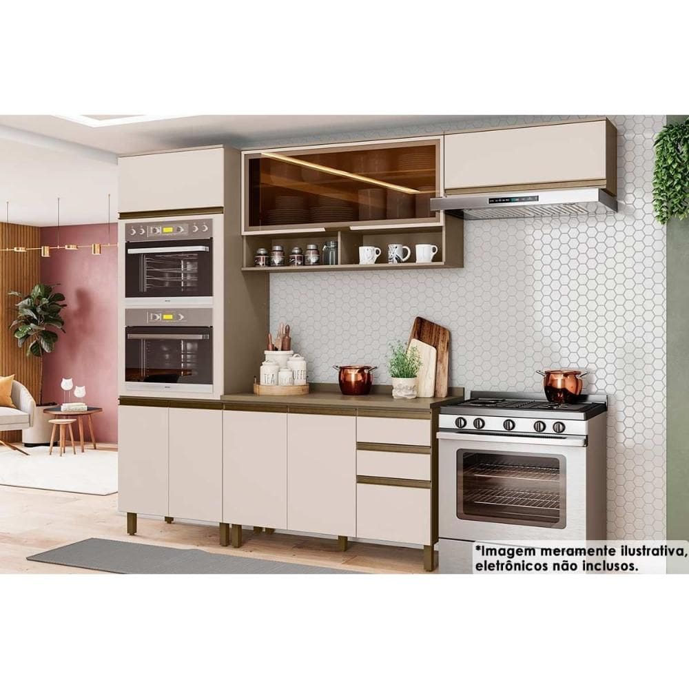 Kit de Cozinha Completa 5 Peças Connect (2Aéreos+1Balcão+1Paneleiro+1Complemento) C6P25 Duna/Cristal - Henn