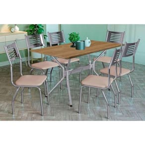Conjunto: Mesa Sala Jantar Loire c/ Tampo de Madeira 160cm e 6 Cadeiras Nápoles Cromada/Nude 16 - Kappesberg