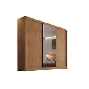 Guarda Roupa 3 Portas de Correr (1 c/ Espelho) e 4 Gavetas Toulon/Sonetto Plus Cumaru - Novo Horizonte