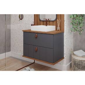 Balcão p/ Banheiro Milano 1 Porta e 1 Gaveta c/ Cuba 80cm Titanium/Freijo - MGM