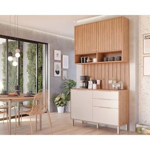 Cozinha Modulada Completa Divina 3 Peças (1Aéreo+1Balcão+1Complemento) CZ008 Freijo/Off White - MGM