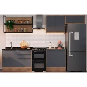 Cozinha Modulada Completa Versalis 6 Peças (2 Aéreos + 1 Nicho + 2 Balcões + 1 Complemento) C6P196 Freijo/Grafite - Herval