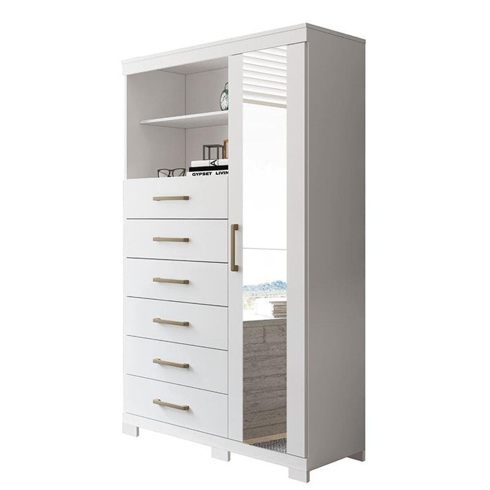 Multi-Cômoda Marabá 1.6 1 Porta e 6 Gavetas com Pés e Espelho - Santos Andirá