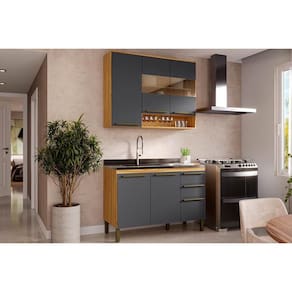 Cozinha Modulada Completa Nápoli Prime 2 Peças (1Aéreo+1Balcão) C2P99 Amendoa/Grafite - Ronipa