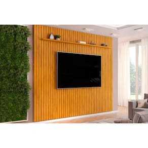 Rack Bancada c/ Painel p/ TV até 85 Pol Pratic Ripado 1 Prateleira 275x240cm Cedro - DJ Móveis