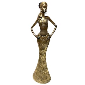 Escultura Africana Resina Objeto Decorativo de Luxo Dourada