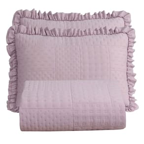 Colcha Casal Percal 300 Fios Babado Malvinni 3 Peças - Rose