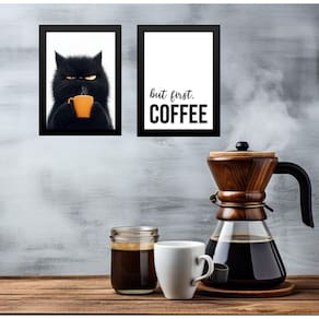 Kit 2 Quadros Café - Gato Emburrado 33X24Cm
