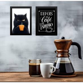 Kit 2 Quadros Café - Gato Mal Humorado 33X24Cm