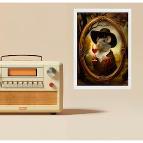 Quadro Decorativo Ratinho Vintage 45X34Cm - Com Vidro