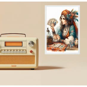 Quadro Decorativo Cigana Com Baralho Cigano 33X24Cm