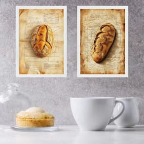 Kit 2 Quadros Decorativos Cozinha Pães Vintage 33X24Cm