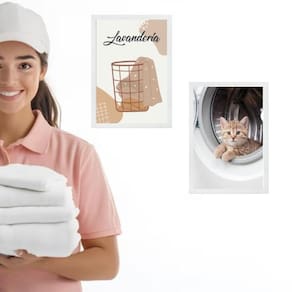 Kit 2 Quadros Para Lavanderia - Gatinho 45X34Cm