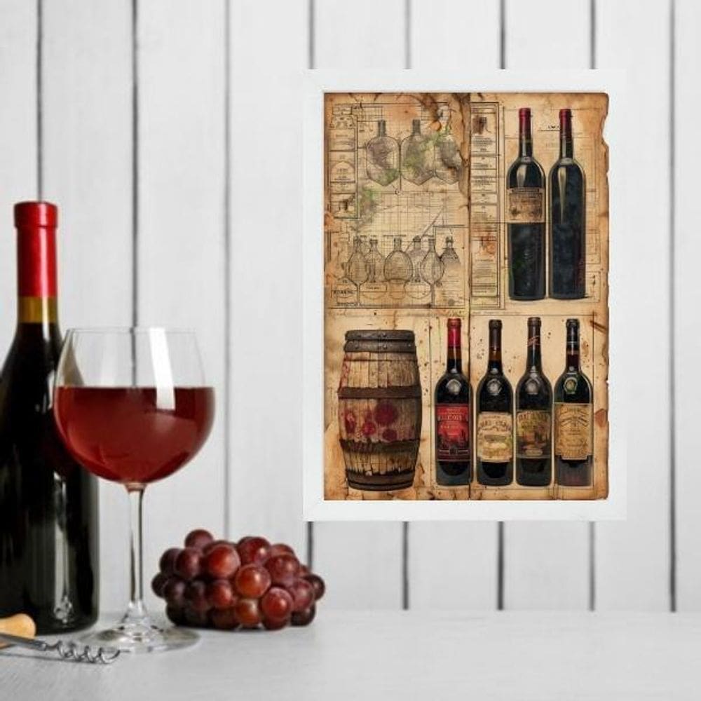 Quadro Decorativo Vintage Garrafas De Vinho 24X18Cm