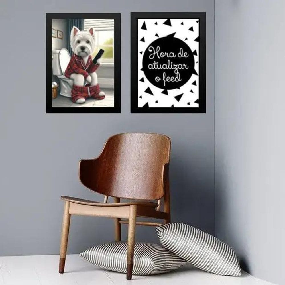 Kit 2 Quadros Divertidos Banheiro Terrier 45X34Cm