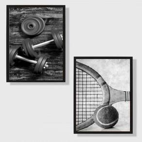 Kit 2 Quadros Esportes Diversos Preto E Branco 45X34Cm