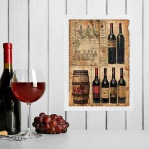 Quadro Decorativo Vintage Garrafas De Vinho 33X24Cm